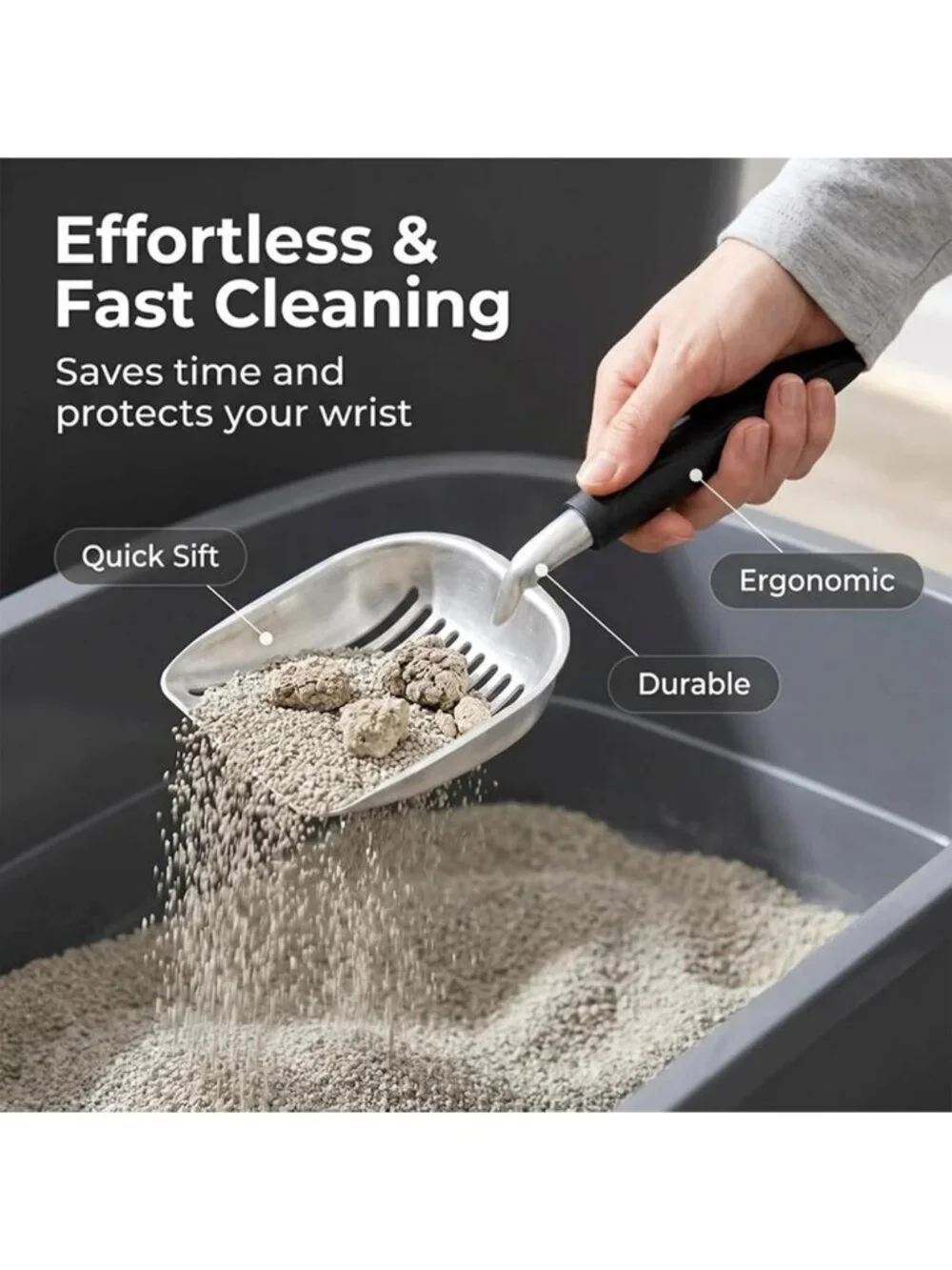 5-in-1 Heavy-Duty Cat Litter Scoop Set with Holder, Bags, Broom & Dustpan